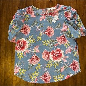 Blue floral short sleeve blouse from Loft.  Small